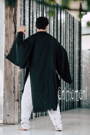 Long Linen Japanese Kimono Robe / Cardigan for Men / Black - ChintamaniAlchemi