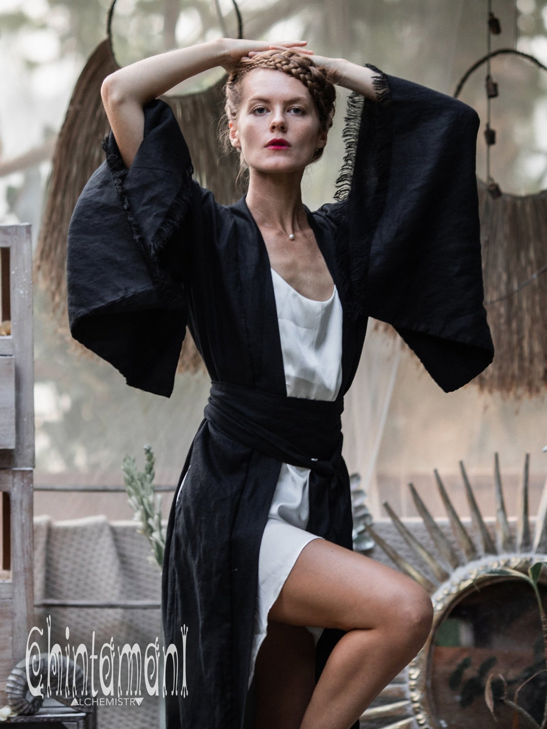 Long Linen Kimono / Black