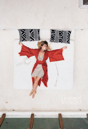 Long Linen Japanese Kimono Robe / Cardigan for Women / Red Ochre - ChintamaniAlchemi
