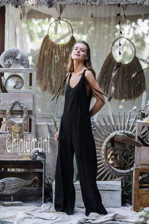 Long Linen Jumpsuit for Women / Maxi Overalls with Back Zip / Green –  ChintamaniAlchemi