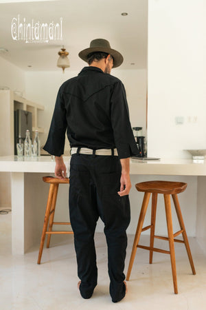Long Overalls for Men / Coverall Jumpsuit with Belt / Black - ChintamaniAlchemi