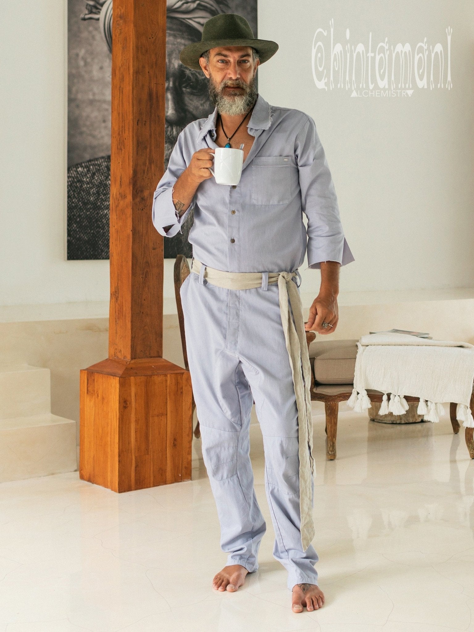 Long Overalls for Men / Coverall Jumpsuit with Belt / Blue - ChintamaniAlchemi