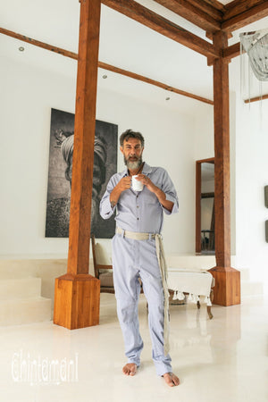 Long Overalls for Men / Coverall Jumpsuit with Belt / Blue - ChintamaniAlchemi