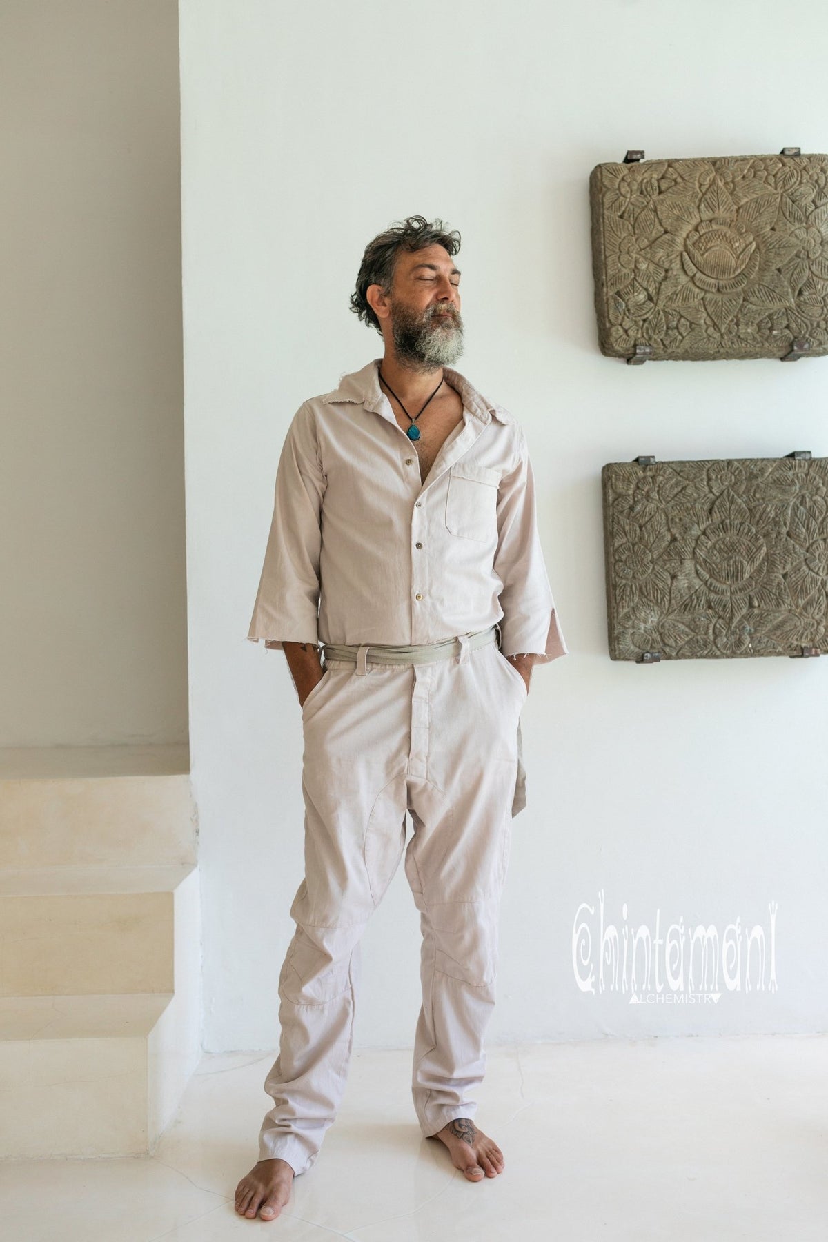 Long Overalls for Men / Coverall Jumpsuit with Belt / Gray - ChintamaniAlchemi