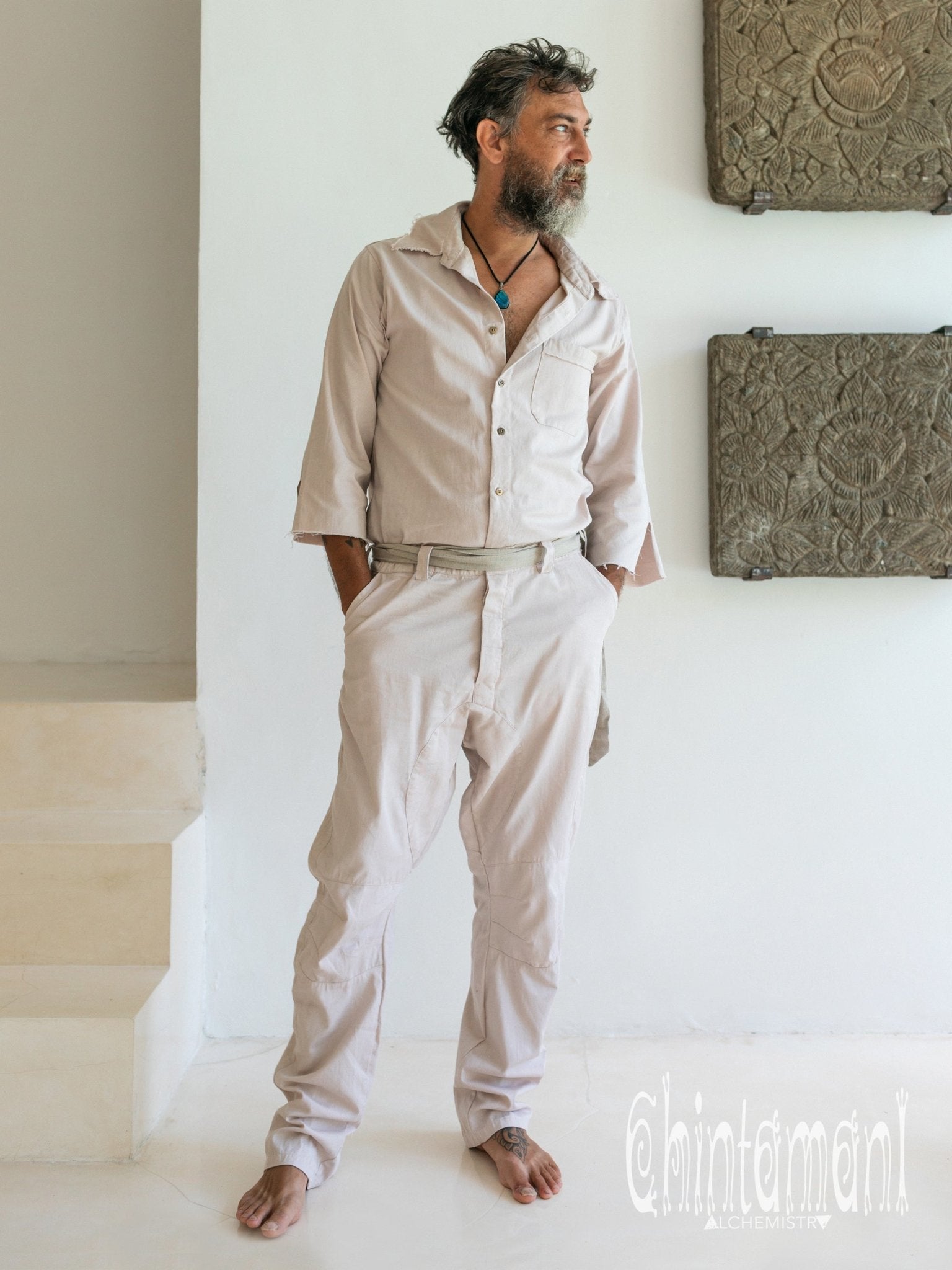 Long Overalls for Men Coverall Jumpsuit with Belt Gray ChintamaniAlchemi