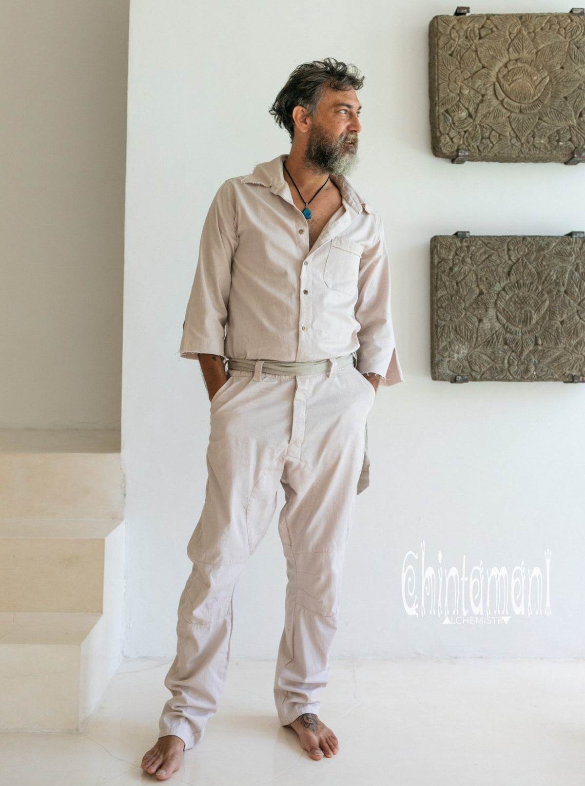 Long Overalls for Men / Coverall Jumpsuit with Belt / Gray - ChintamaniAlchemi