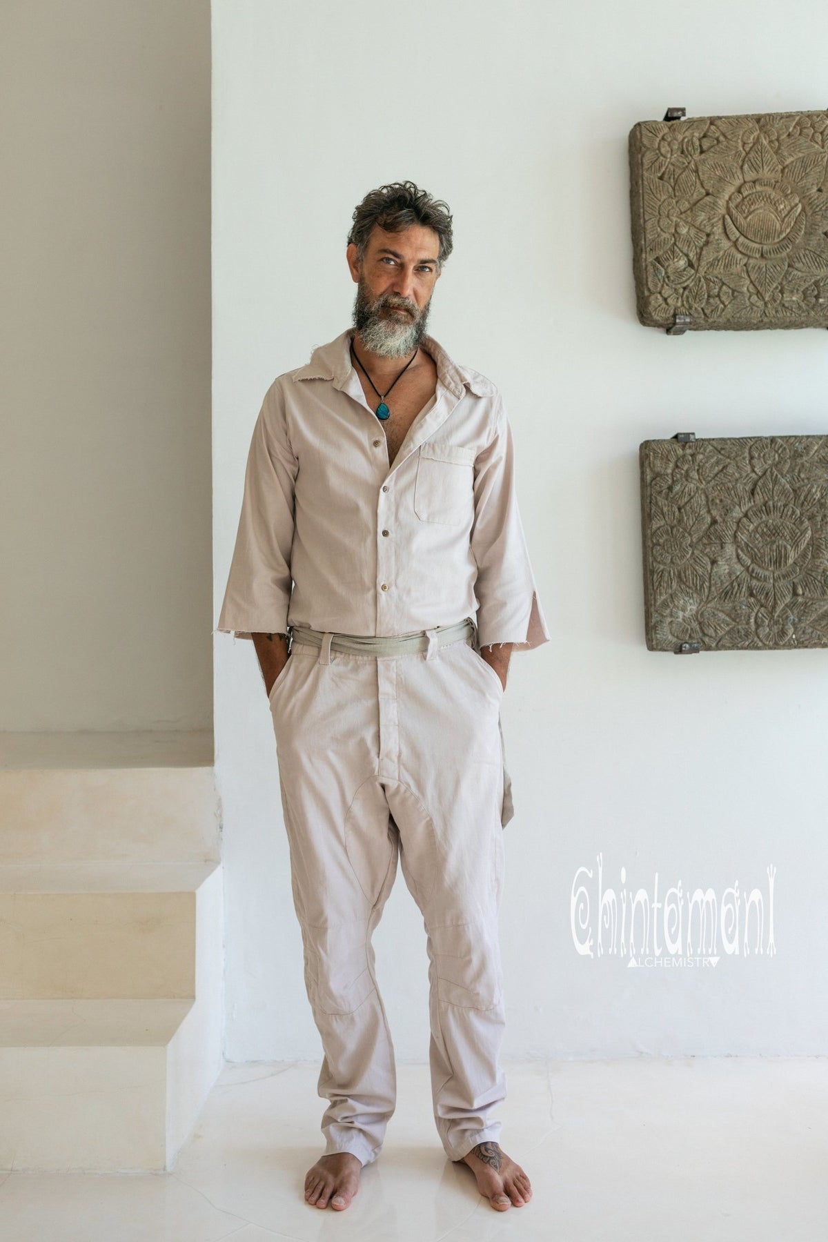 Long Overalls for Men / Coverall Jumpsuit with Belt / Gray - ChintamaniAlchemi