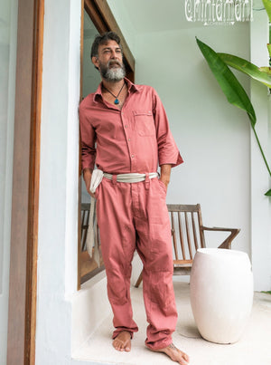 Long Overalls for Men / Coverall Jumpsuit with Belt / Raspberry Pink - ChintamaniAlchemi