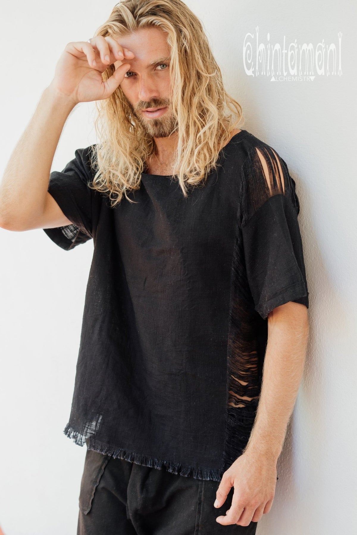 Man Ripped Organic Top / Organic Cotton / Black - ChintamaniAlchemi