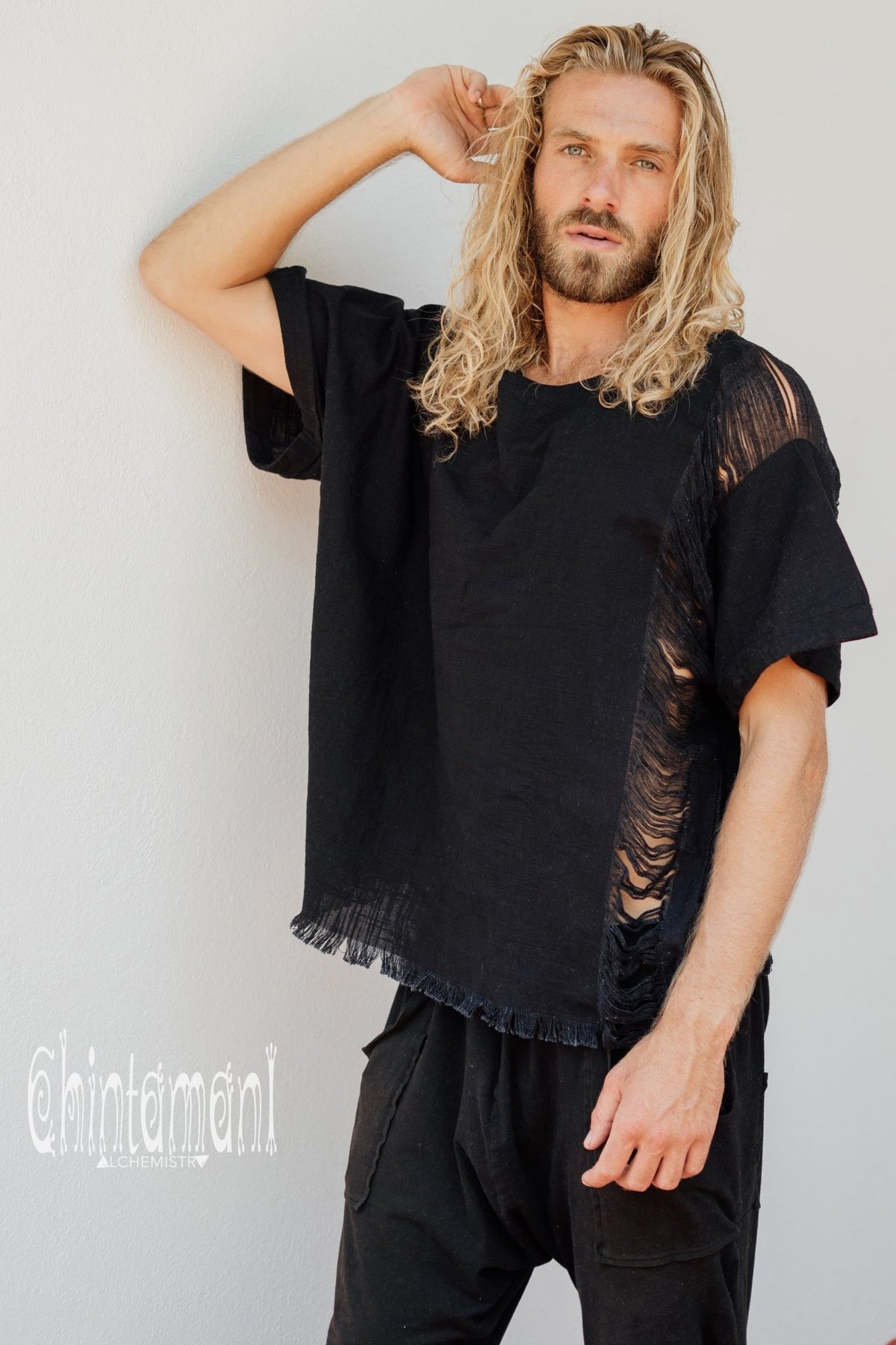 Man Ripped Organic Top / Organic Cotton / Black - ChintamaniAlchemi