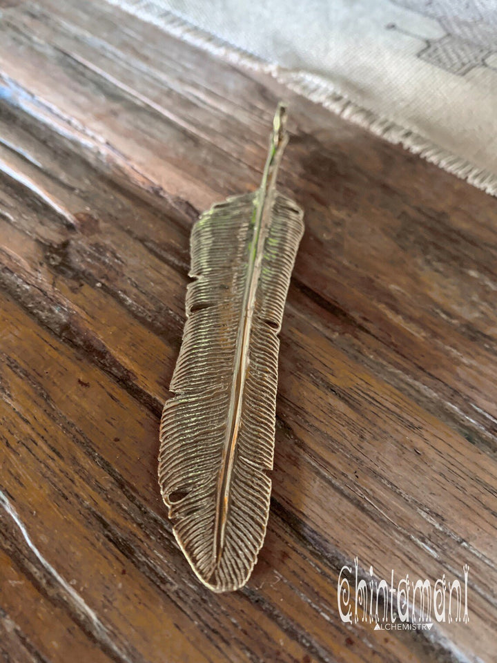 Massive Brass Feather Pendant / Brass - ChintamaniAlchemi