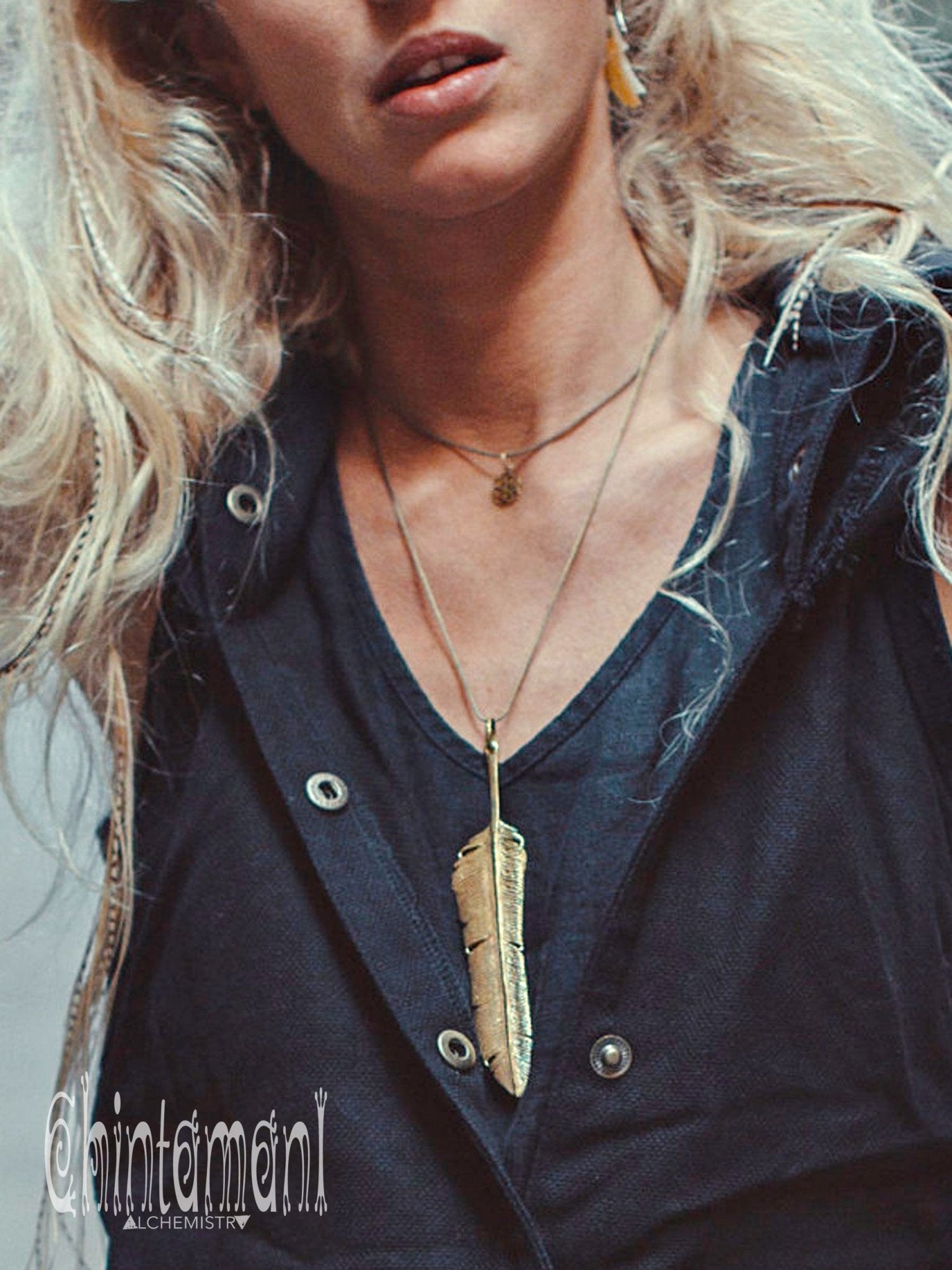 Massive Brass Feather Pendant / Brass - ChintamaniAlchemi