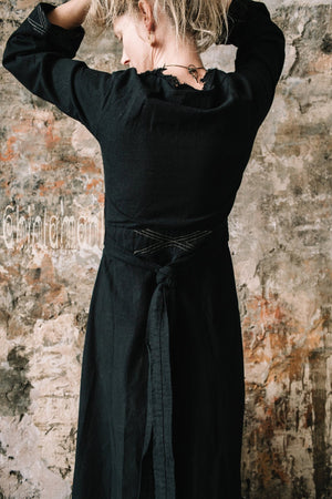 Maxi Kimono Wrap Dress with Fringes & Long Sleeves / Atua Tino / Black - ChintamaniAlchemi