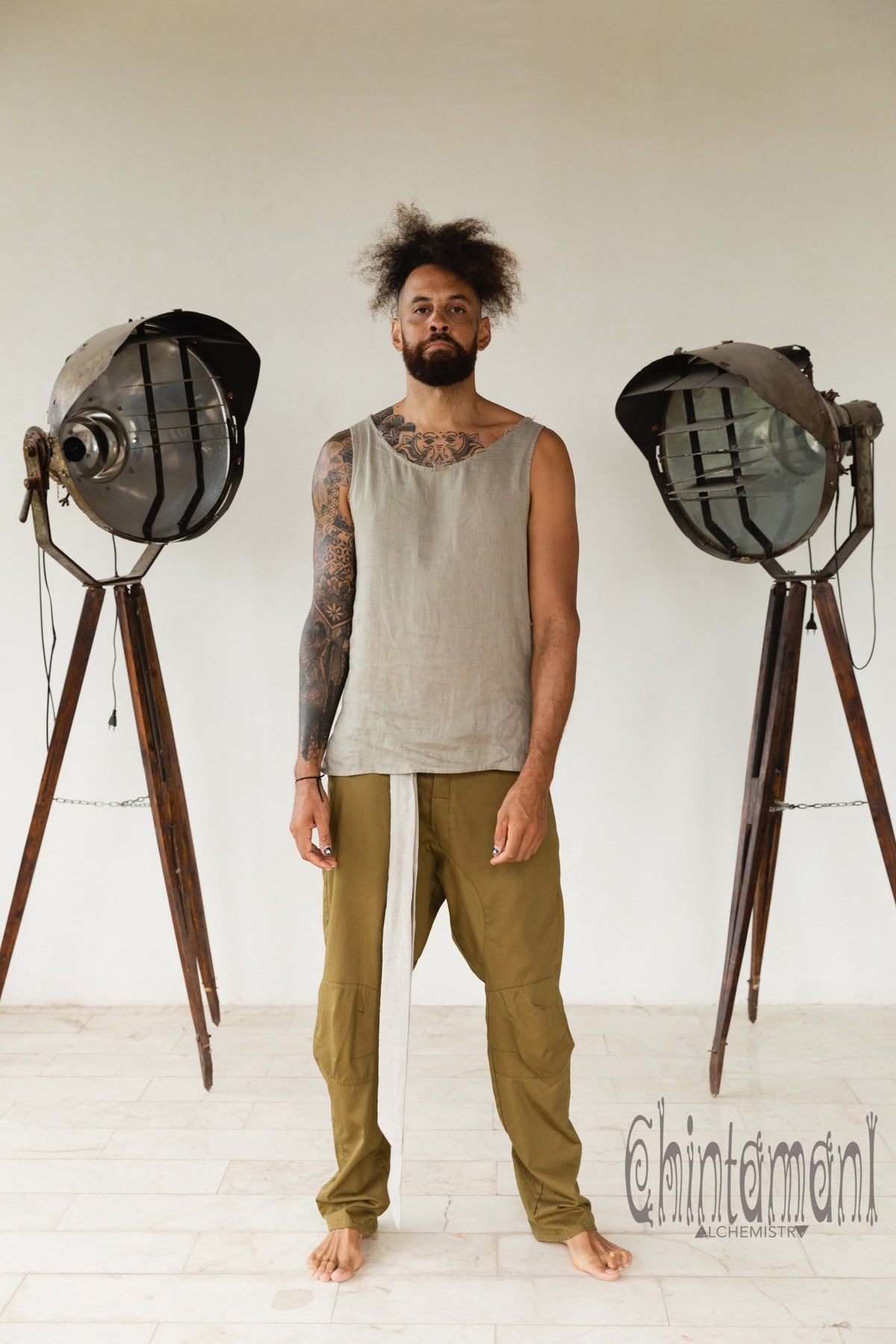 Mens Cotton Twill Long Pants / Army Green - ChintamaniAlchemi