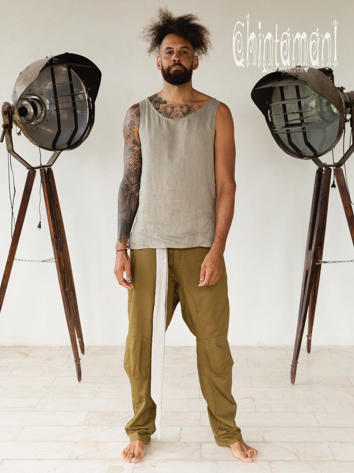 Mens Cotton Twill Long Pants / Army Green - ChintamaniAlchemi