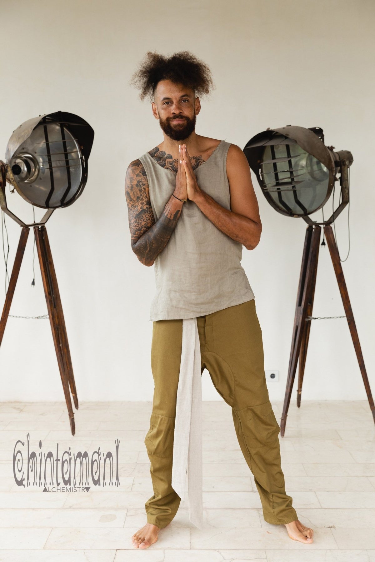 Mens Cotton Twill Long Pants / Army Green - ChintamaniAlchemi