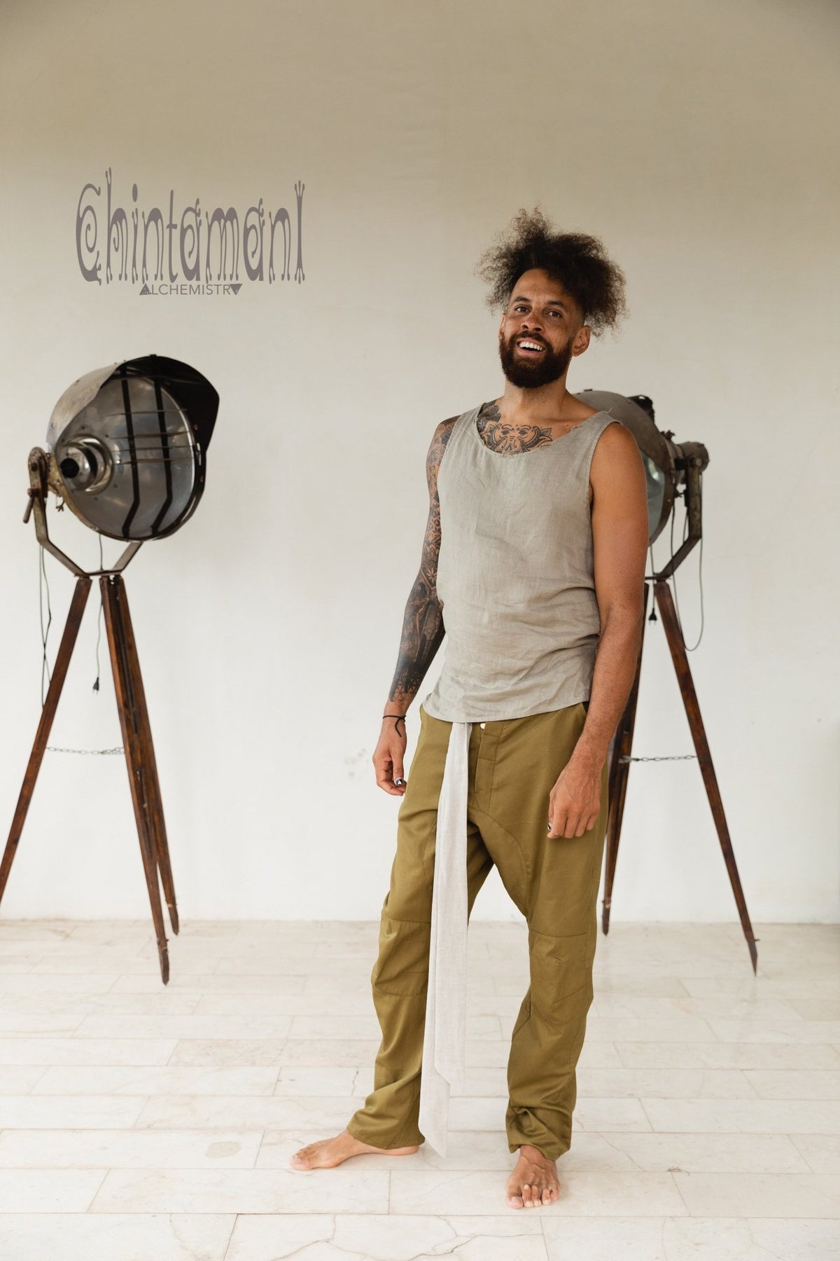 Mens Cotton Twill Long Pants / Army Green - ChintamaniAlchemi