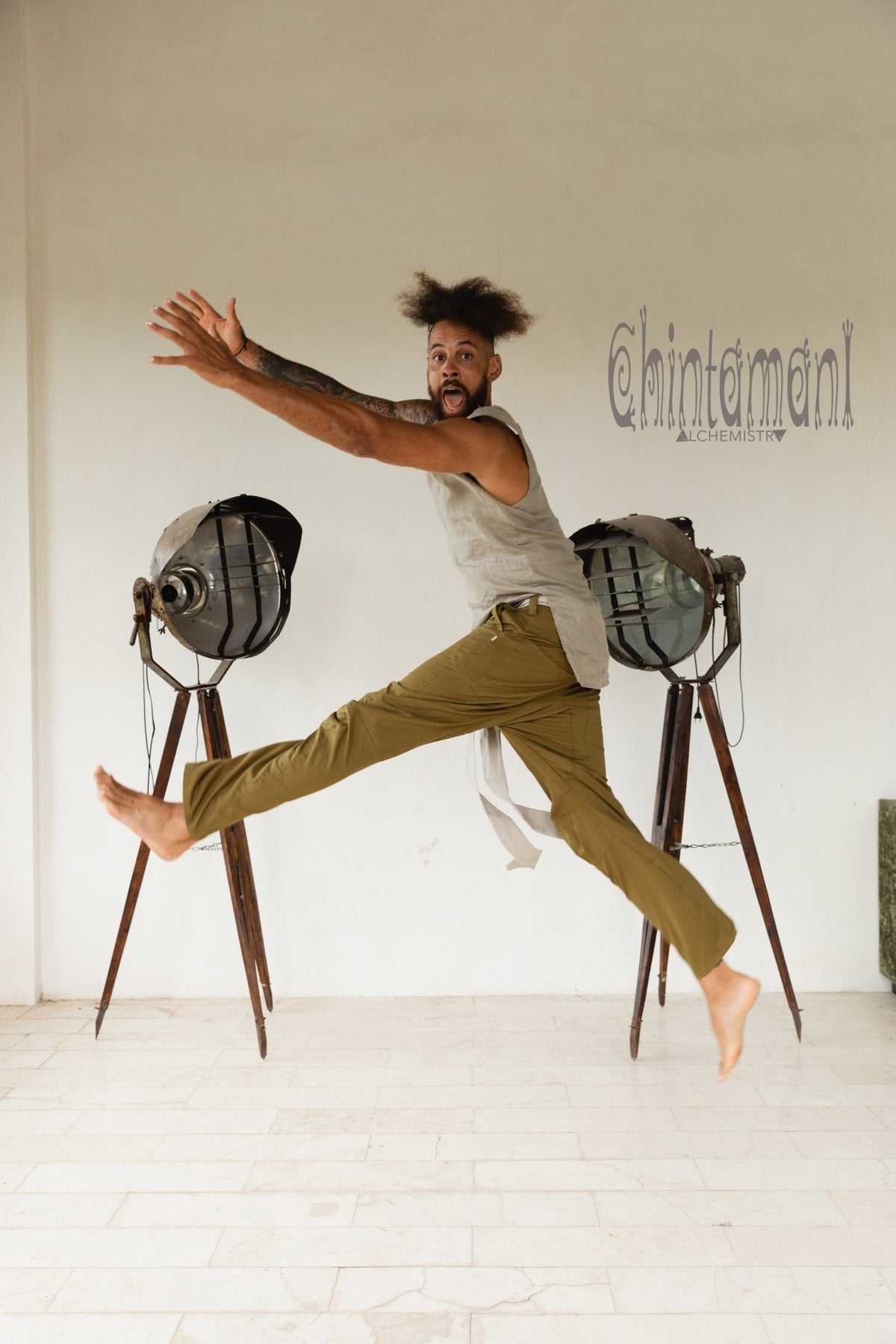 Mens Cotton Twill Long Pants / Army Green - ChintamaniAlchemi