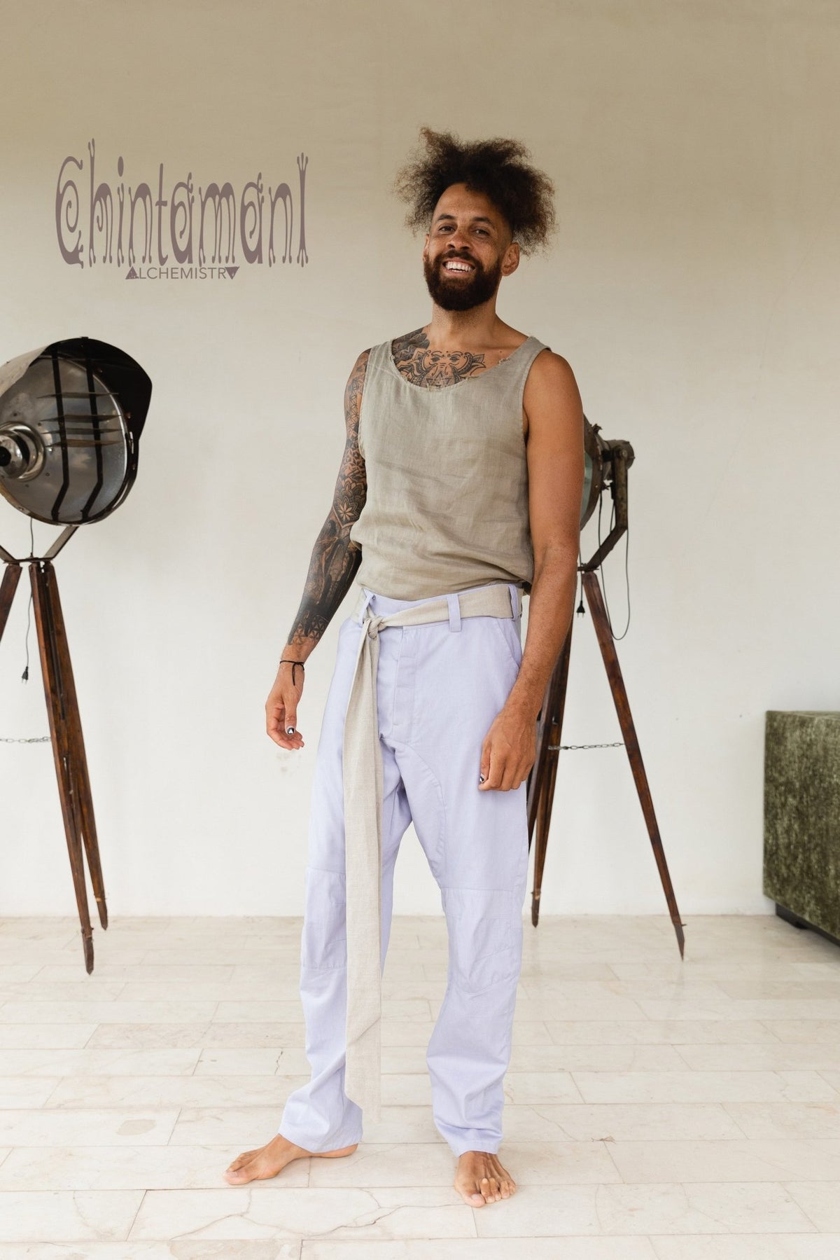 Mens Cotton Twill Long Pants / Light Blue - ChintamaniAlchemi