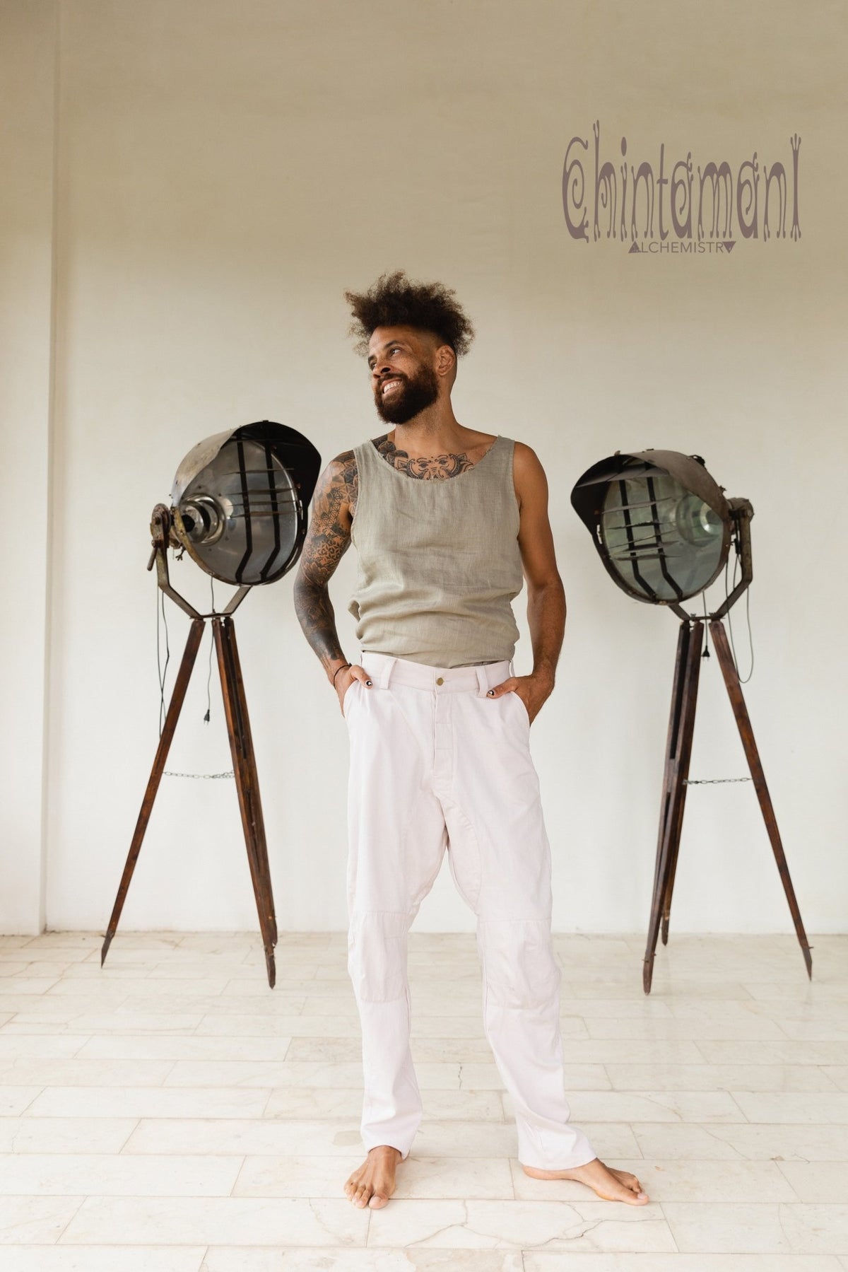 Mens Cotton Twill Long Pants / Light Gray - ChintamaniAlchemi