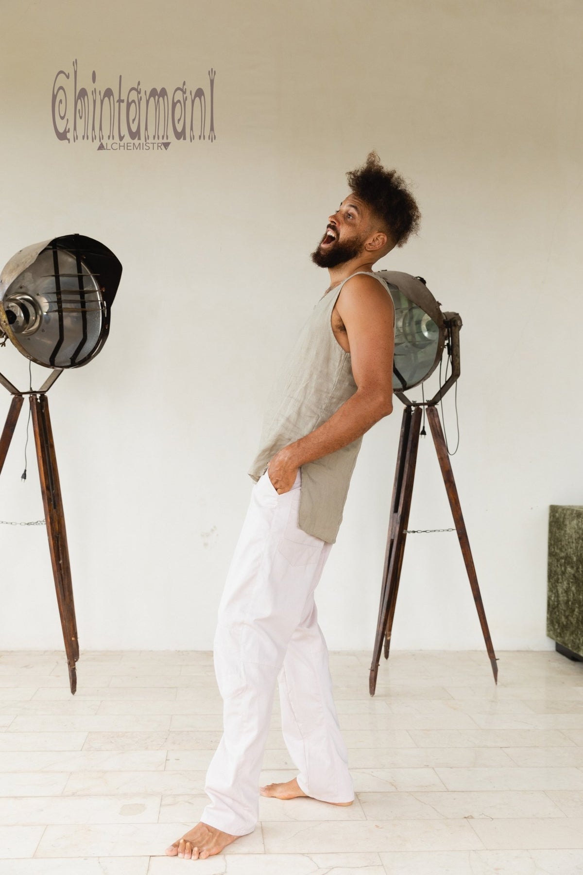 Mens Cotton Twill Long Pants / Light Gray - ChintamaniAlchemi