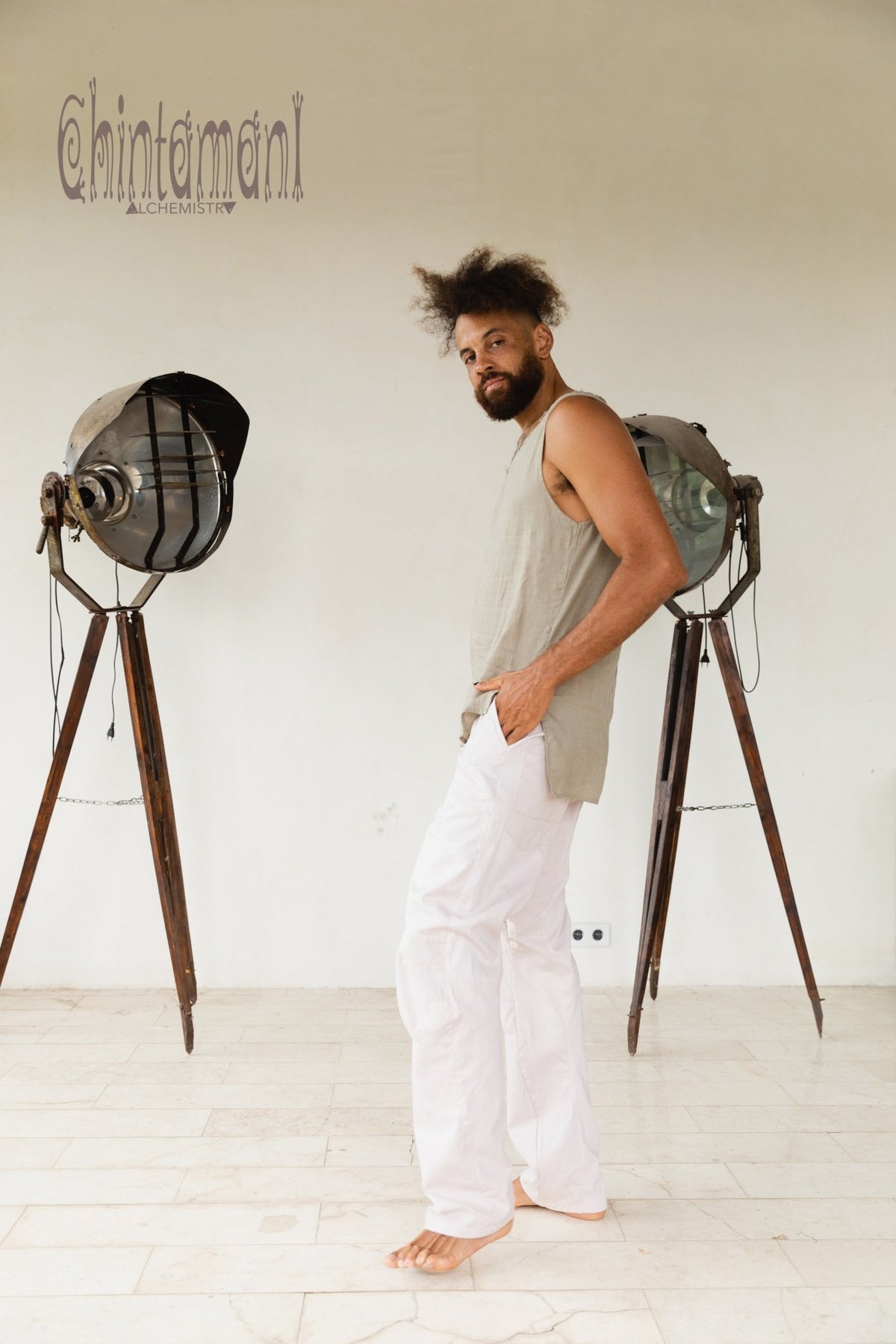 Mens Cotton Twill Long Pants / Light Gray - ChintamaniAlchemi