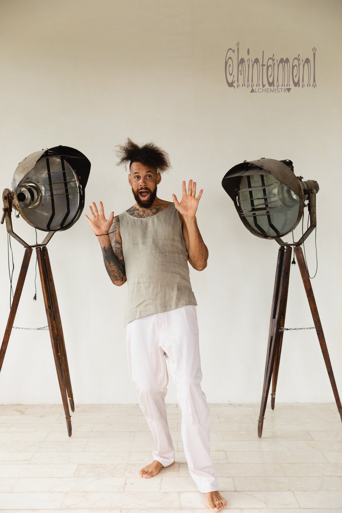 Mens Cotton Twill Long Pants / Light Gray - ChintamaniAlchemi