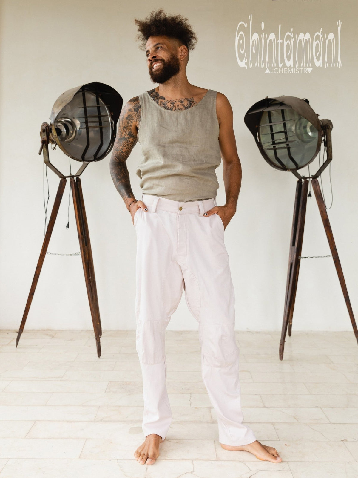 Mens Cotton Twill Long Pants / Light Gray - ChintamaniAlchemi