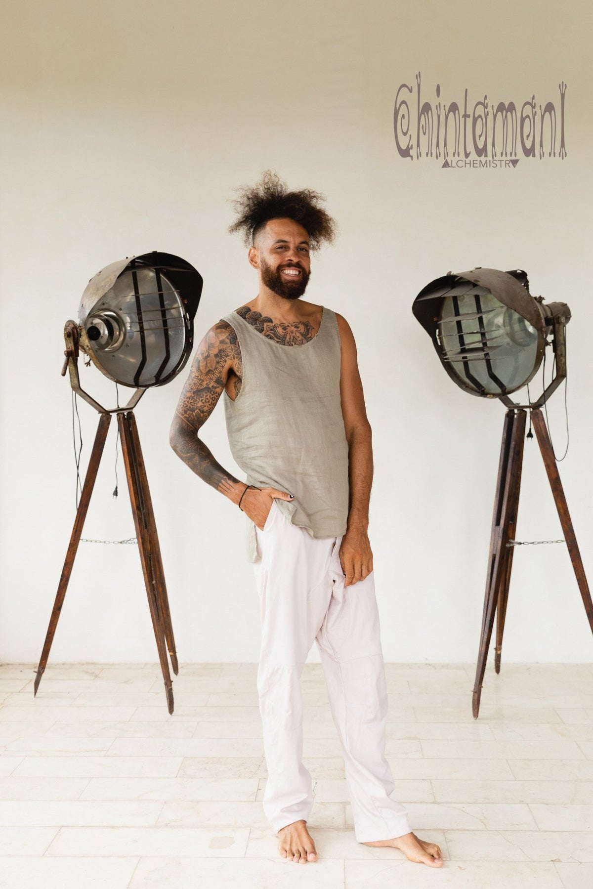 Mens Cotton Twill Long Pants / Light Gray - ChintamaniAlchemi