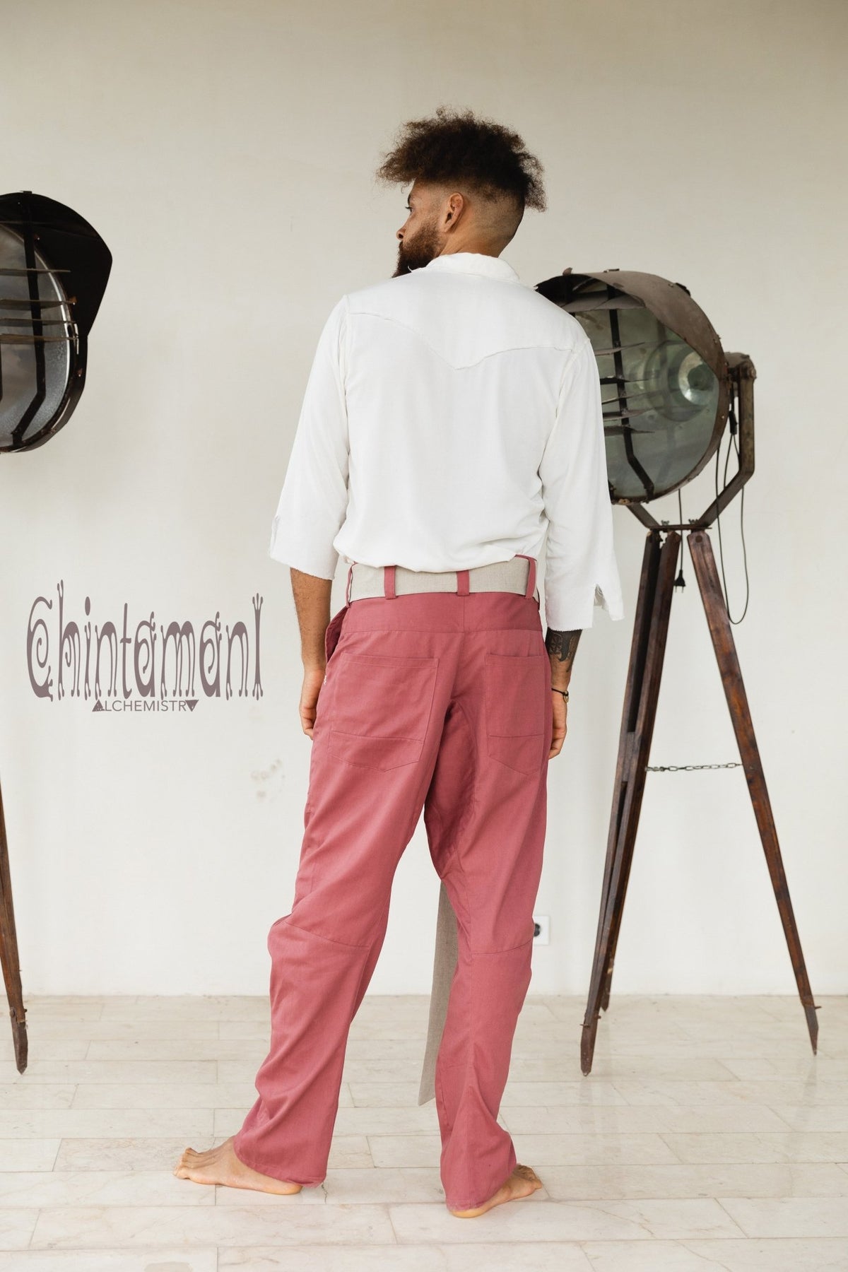 Mens Cotton Twill Long Pants / Raspberry Pink - ChintamaniAlchemi