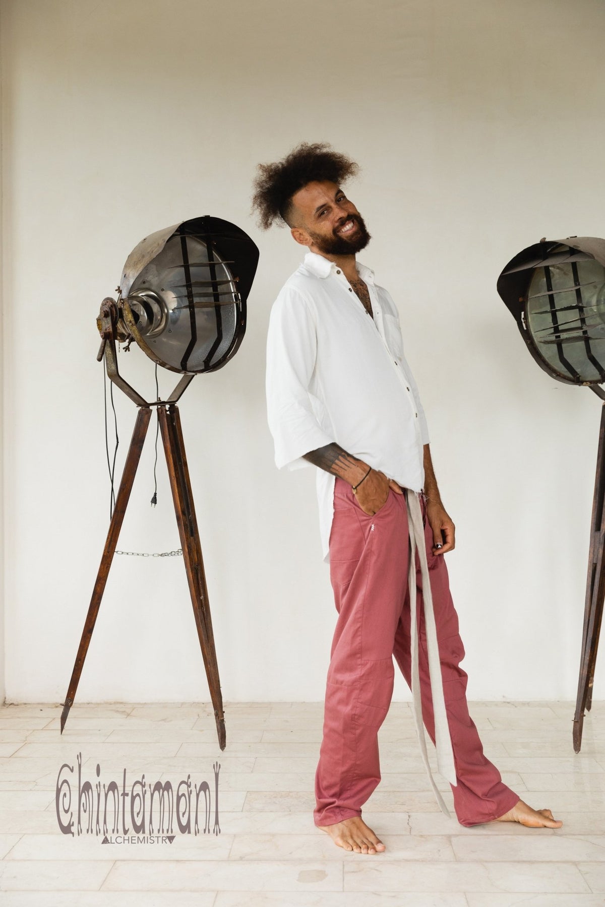 Mens Cotton Twill Long Pants / Raspberry Pink - ChintamaniAlchemi