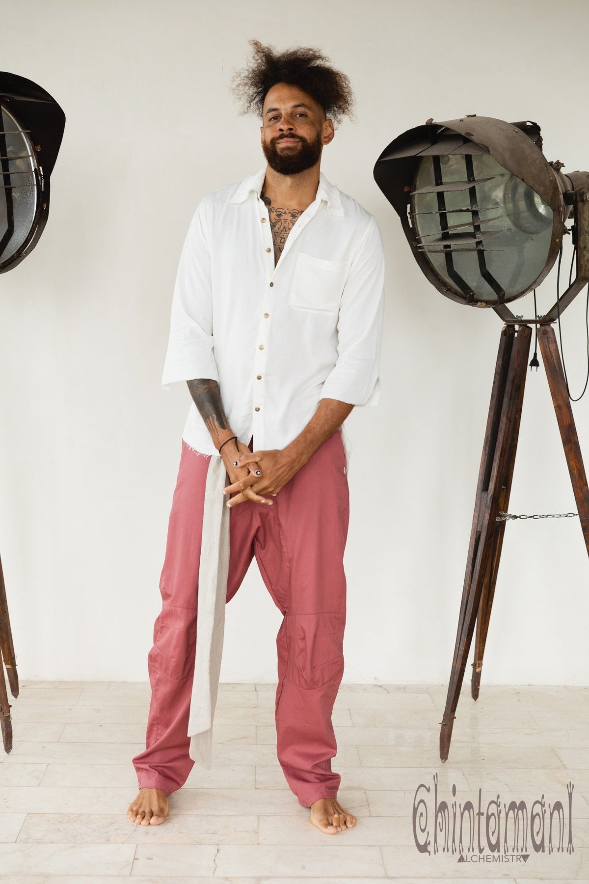 Mens Cotton Twill Long Pants / Raspberry Pink - ChintamaniAlchemi