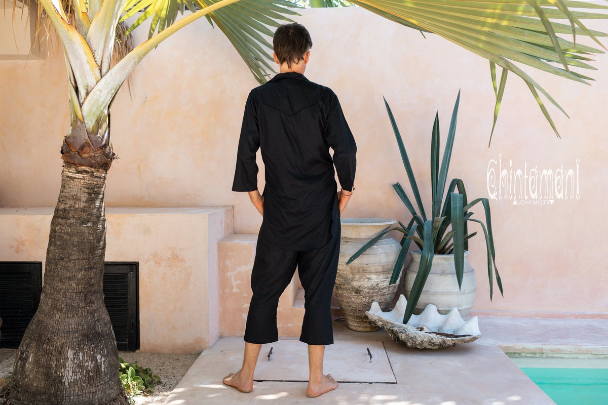 Mens Linen Short Pants 3/4 / Black - ChintamaniAlchemi