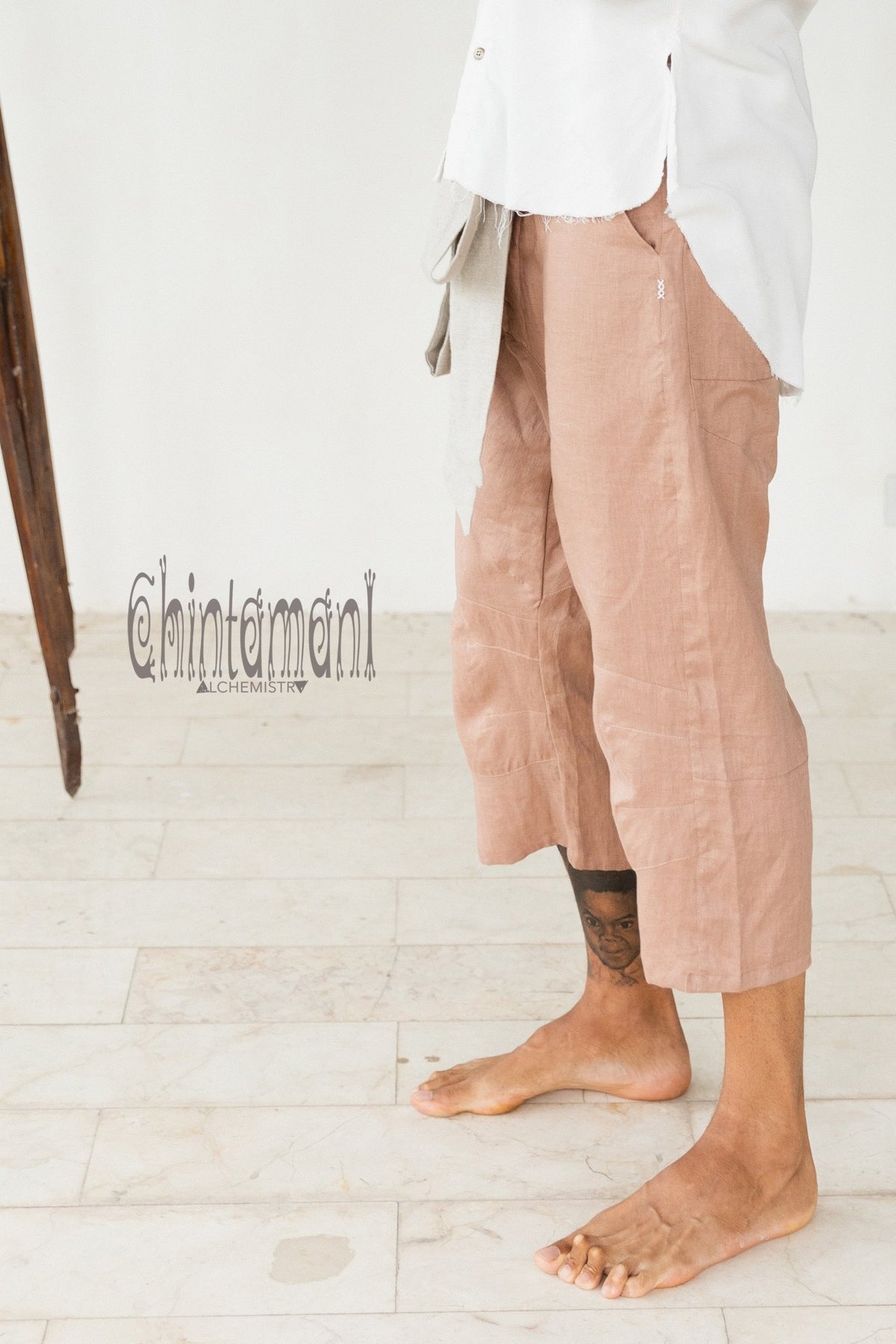 Mens Linen Short Pants 3/4 / Dusty Pink - ChintamaniAlchemi