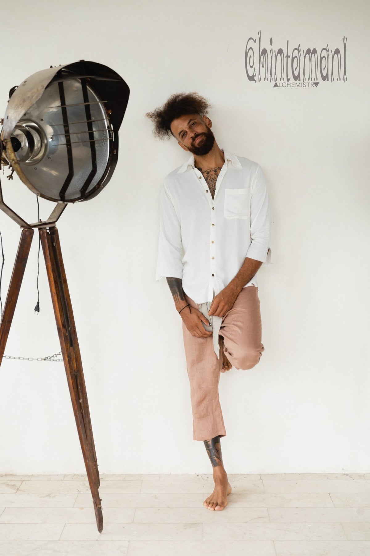 Mens Linen Short Pants 3/4 / Dusty Pink - ChintamaniAlchemi