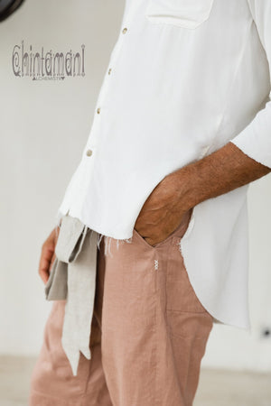 Mens Linen Short Pants 3/4 / Dusty Pink - ChintamaniAlchemi