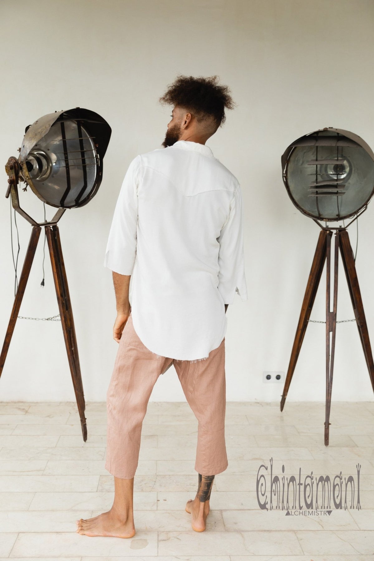 Mens Linen Short Pants 3/4 / Dusty Pink - ChintamaniAlchemi