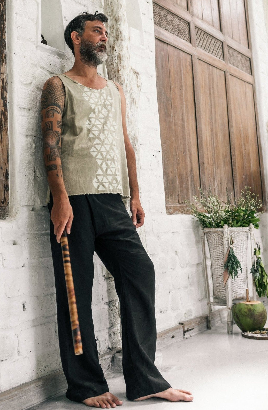 Mens Linen Wrap Pants / Loose Fitting Lounge Boho Trousers / Black - ChintamaniAlchemi