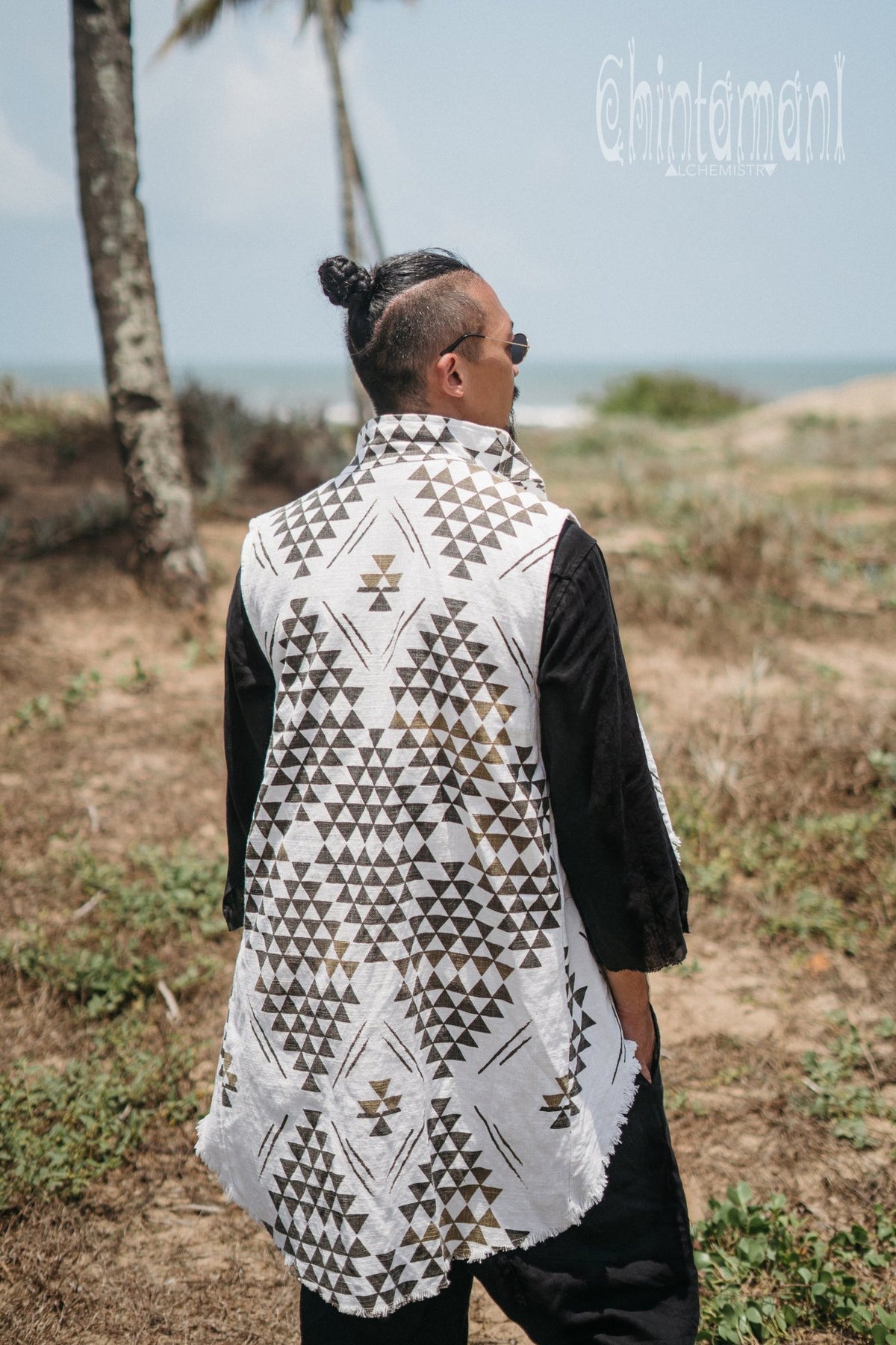 Mens Vest Jacket / Black &amp; White - ChintamaniAlchemi