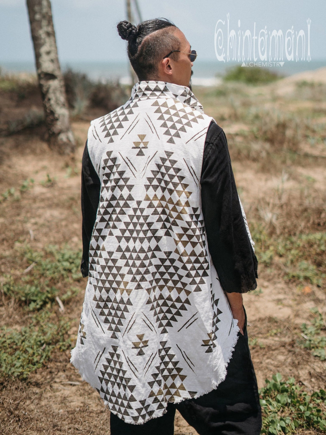 Mens Vest Jacket / Black & White - ChintamaniAlchemi