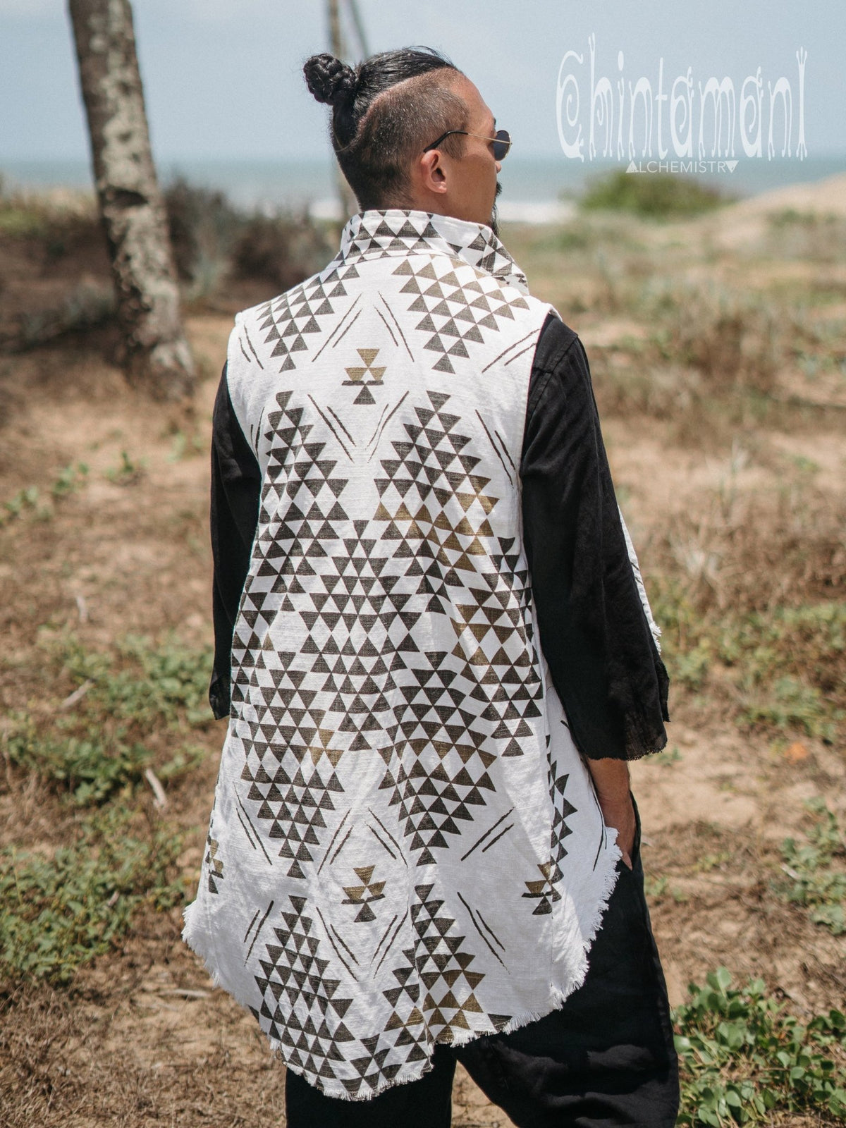 Mens Vest Jacket / Black &amp; White - ChintamaniAlchemi