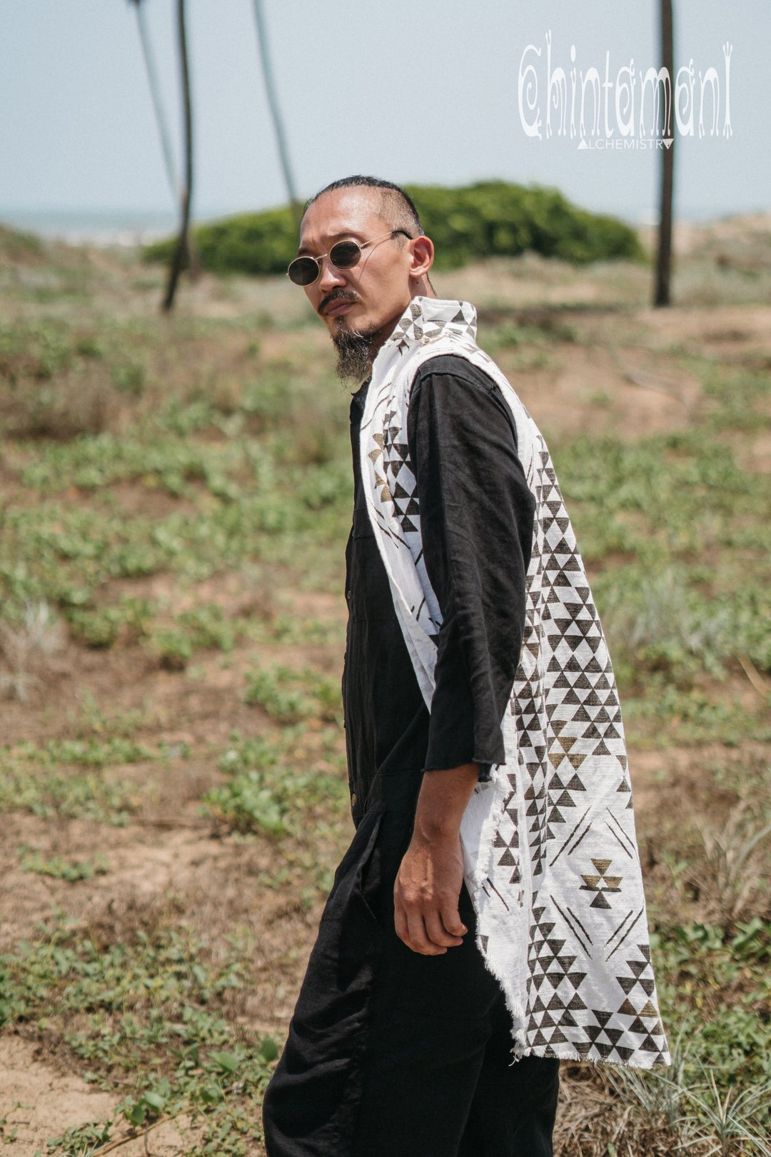 Mens Vest Jacket / Black & White - ChintamaniAlchemi