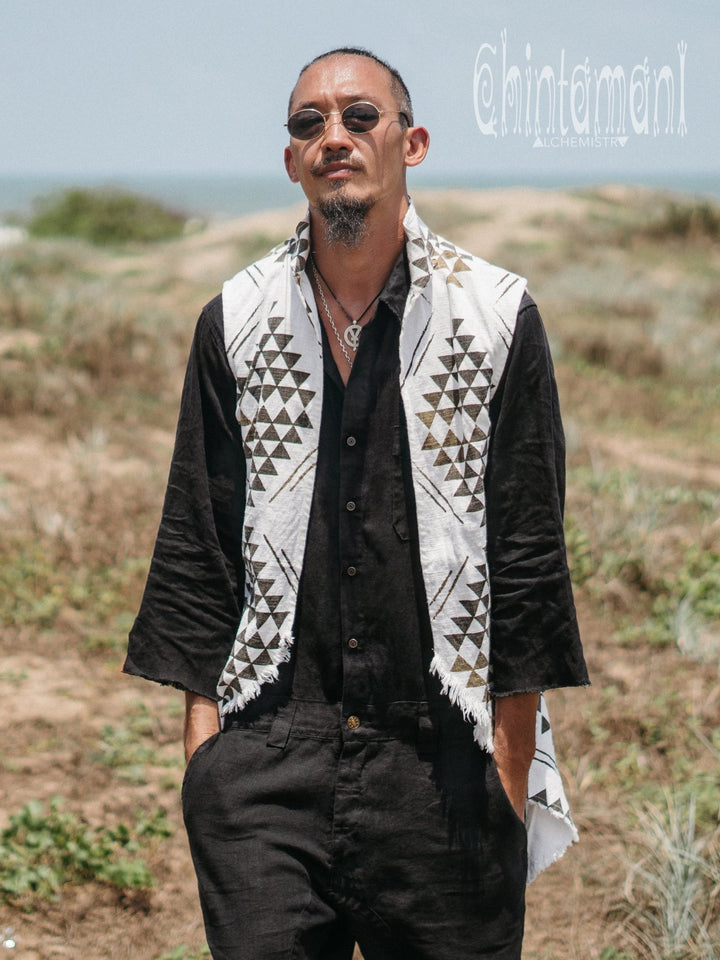 Mens Vest Jacket / Black & White - ChintamaniAlchemi