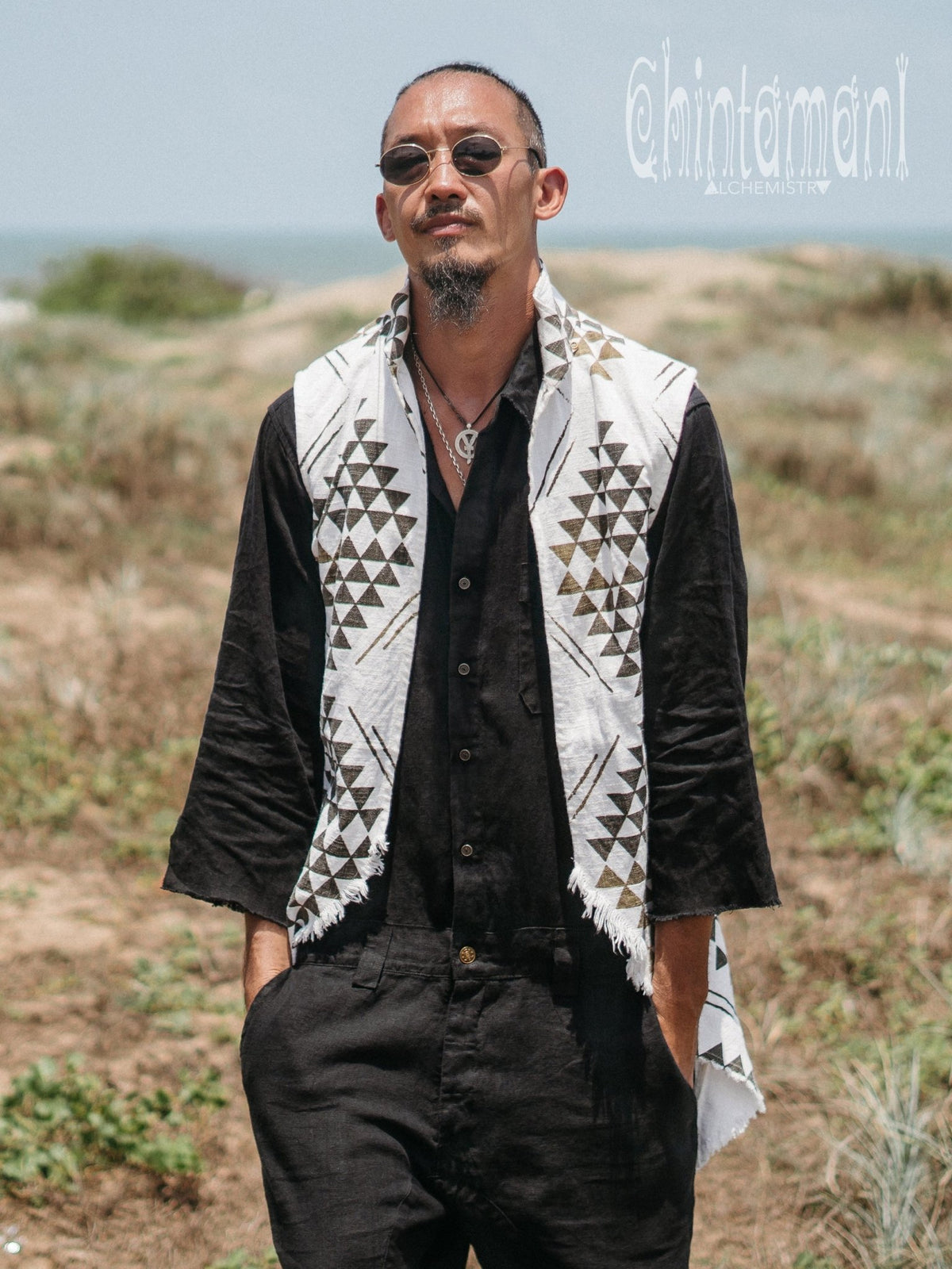 Mens Vest Jacket / Black &amp; White - ChintamaniAlchemi