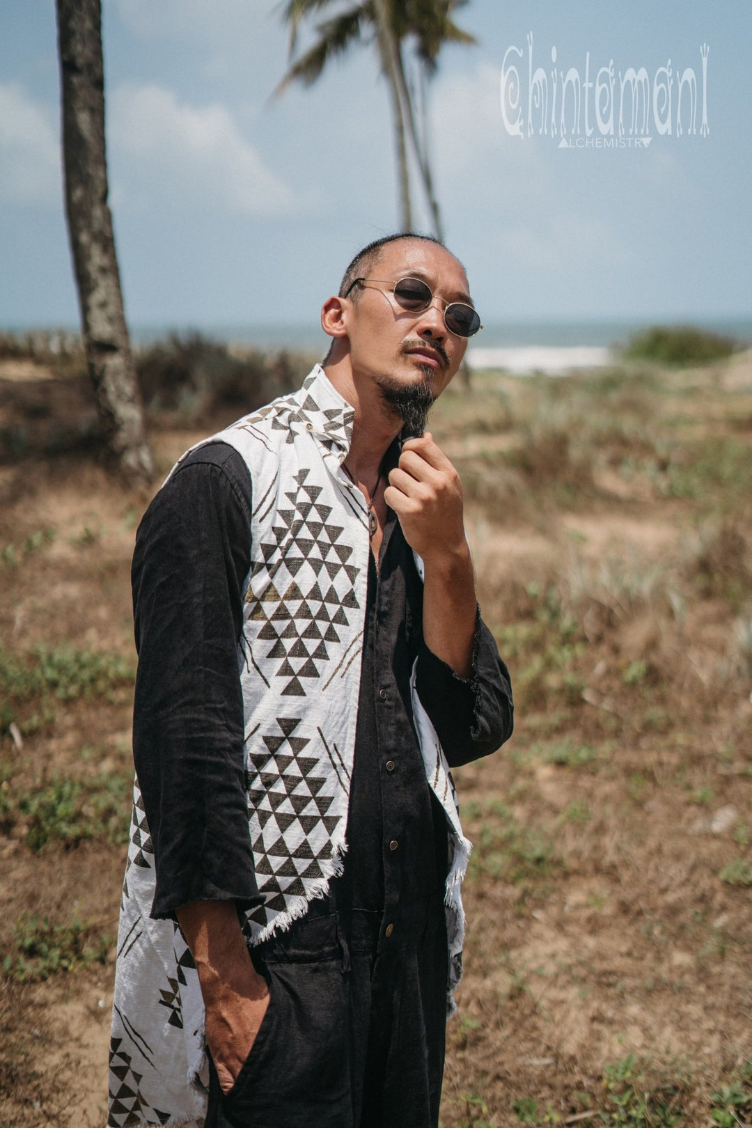 Mens Vest Jacket / Black & White - ChintamaniAlchemi