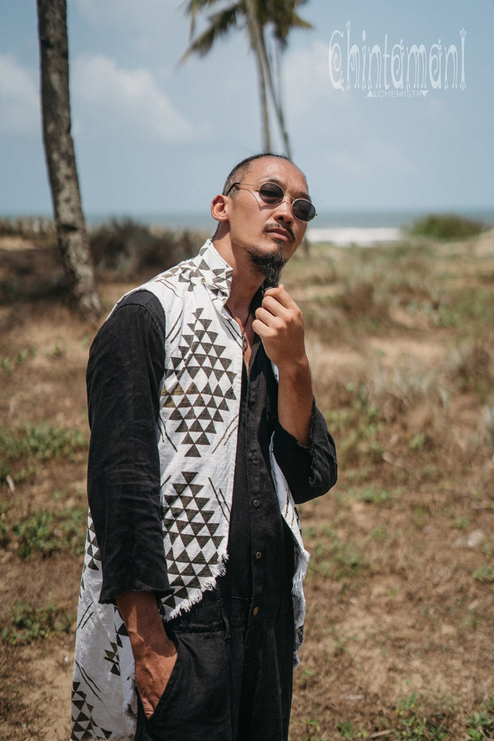 Mens Vest Jacket / Black & White - ChintamaniAlchemi