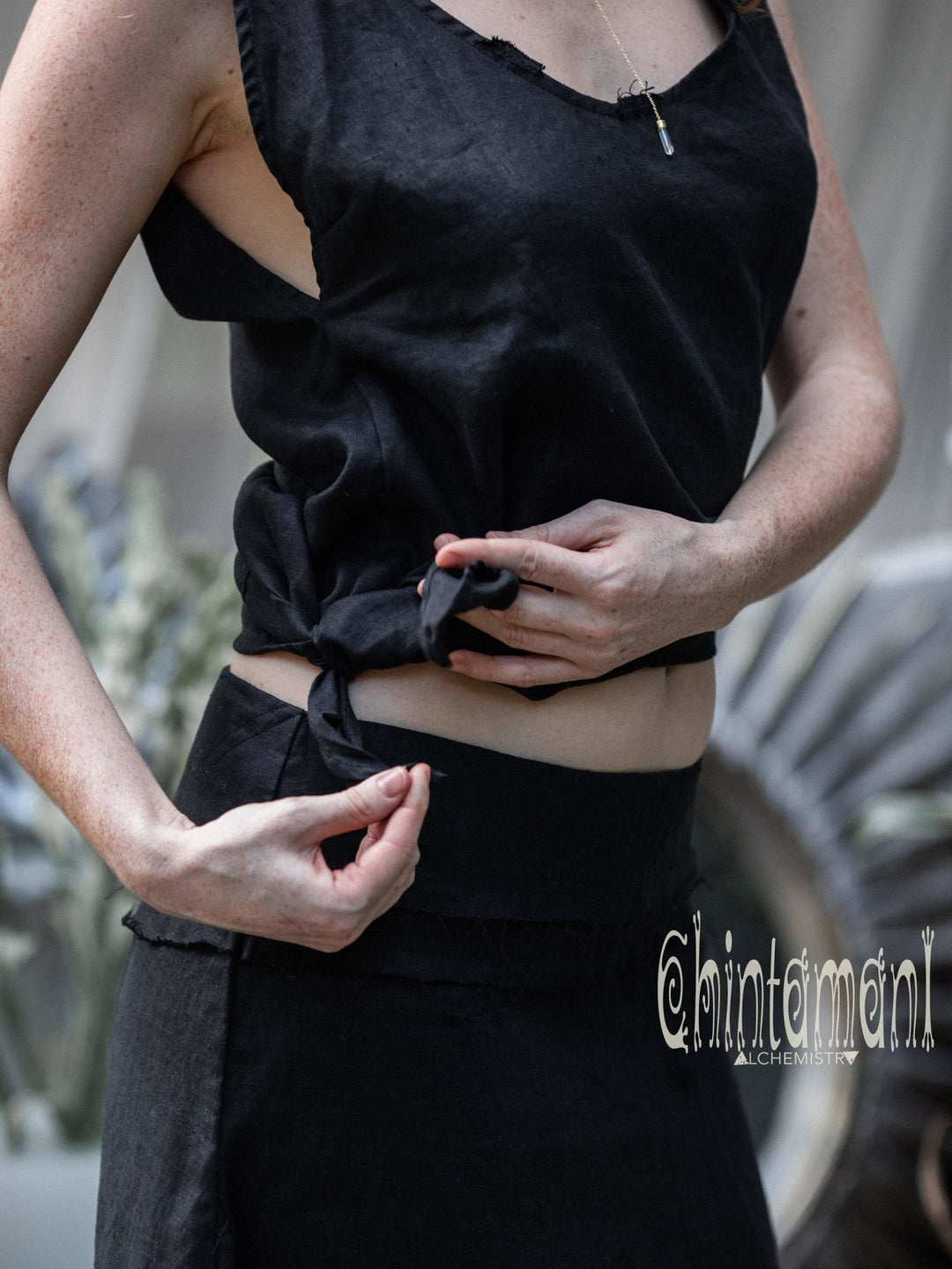 Minimalist Linen Tank Top / Organic Tunic Blouse / Black - ChintamaniAlchemi