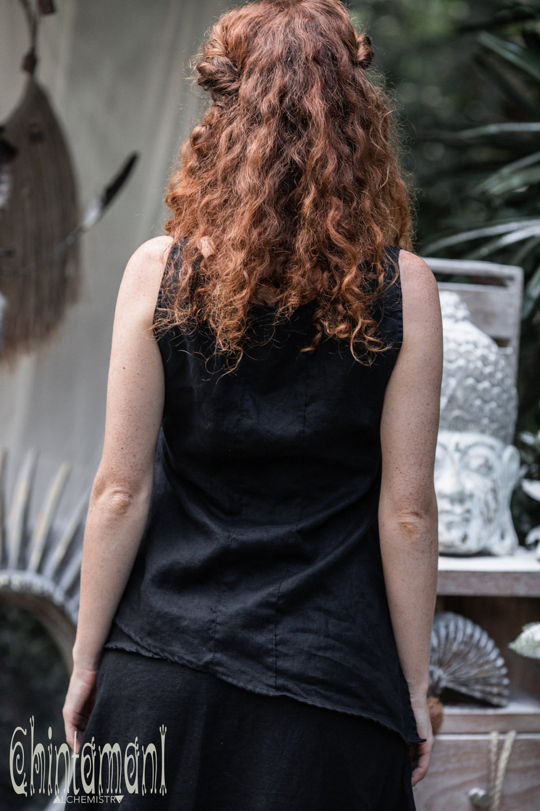 Minimalist Linen Tank Top / Organic Tunic Blouse / Black - ChintamaniAlchemi
