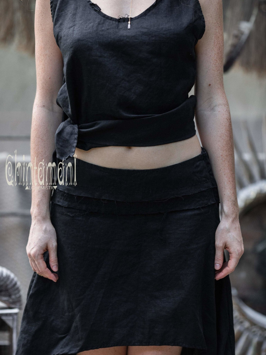 Minimalist Linen Tank Top / Organic Tunic Blouse / Black - ChintamaniAlchemi