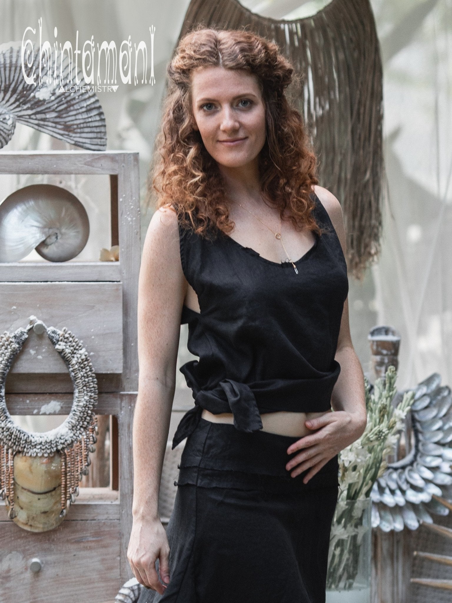 Minimalist Linen Tank Top / Organic Tunic Blouse / Black - ChintamaniAlchemi